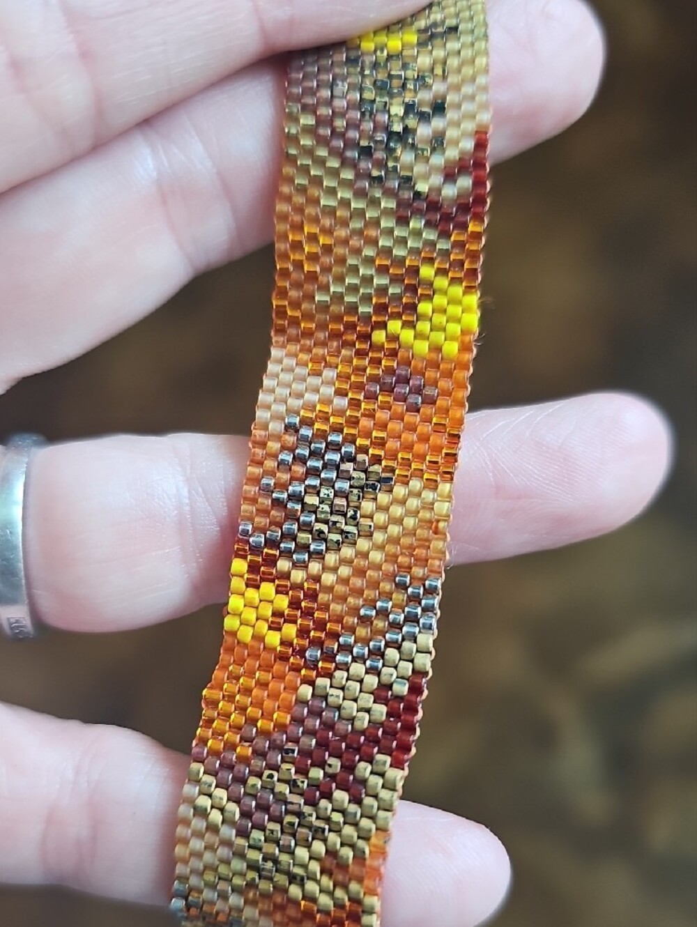 Handwoven Beaded Cuff Bracelet - Multicolor Autumn Tones